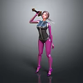 Futuristic Female Game Movie Character Wearing Purple Bodysuit Black Vest And Sword