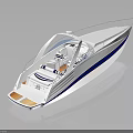 Modern White Speedboat With Blue Stripes Transparent Windshield And Interior Seats 3d model