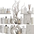 White Tone Bathroom Accessories With Skincare Bottles Diffusers And Decorative Storage 3d model