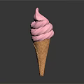Sweet Pink Fluffy Ice Cream In Crispy Waffle Cone With Swirled Top