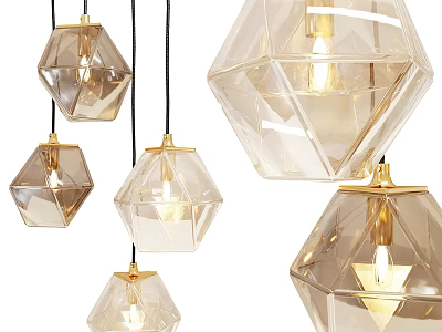 Elegant Modern Polyhedral Chandeliers With Transparent Glass And Golden Accents 3d model