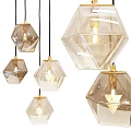 Elegant Modern Polyhedral Chandeliers With Transparent Glass And Golden Accents