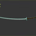Traditional Samurai Sword Weapon With Curved Sharp Blade Red Wooden Handle And Shiny Surface Reflection