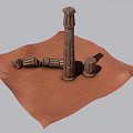 Brown Decorative Columns And Curved Components On Orange Textured Surface 3d model