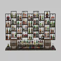 Various Alcoholic Beverage Bottles Displayed On Wooden Shelves With Barrels