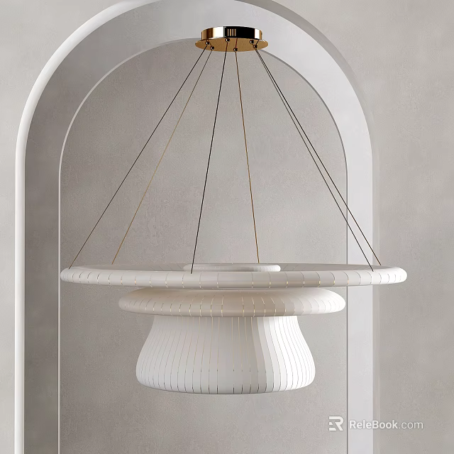 White Layered Chandelier With Textured Design In Archway Grey Wall Setting 3d model 