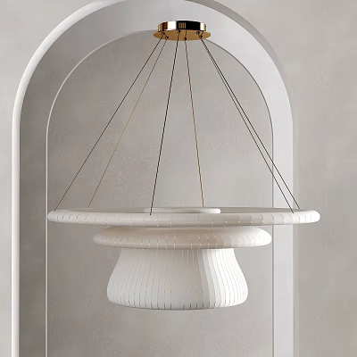 White Layered Chandelier With Textured Design In Archway Grey Wall Setting 3d model