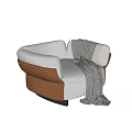 Modern Single Sofa with Gray Fabric Brown Leather Armrests and Throw Blanket