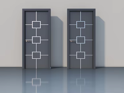 Two Gray Swing Doors With White Geometric Patterns On Light Wall Background 3d model