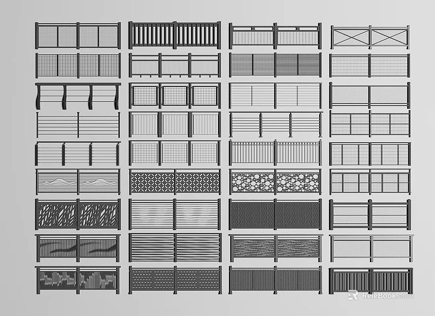Various Decorative Fence Designs With Different Patterns For Outdoor Spaces 3d model