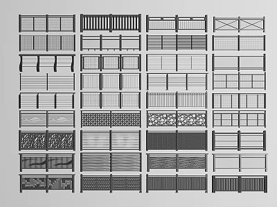 Various Decorative Fence Designs With Different Patterns For Outdoor Spaces 3d model