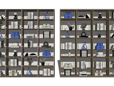 Modern Wooden Bookshelf With Organized Books Decorative Items And Storage Boxes 3d model