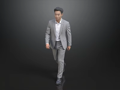 Business Man In Gray Suit White Shirt Walking On Gray Background 3d model