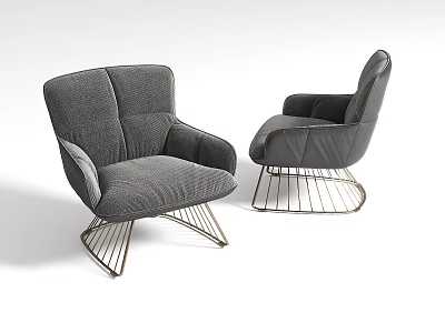 Modern Gray Single Sofa with Plush Fabric and Geometric Metal Legs for Living Room Decor 3d model