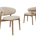 Modern Dining Chairs With Beige Cushions Wooden Frame And Curved Backrest