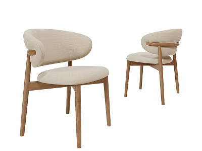 Modern Dining Chairs With Beige Cushions Wooden Frame And Curved Backrest 3d model