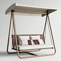 Wooden Canopy Swing Chair With Hanging Chains White Cushions And Brown Pillows