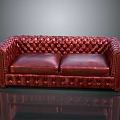 Classic Red Leather Sofa With Tufted Diamond Pattern Two Seater Design 3d model