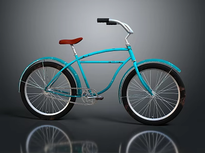 Turquoise Vintage Bicycle With Red Leather Seat White Wall Tires And Chrome Handlebar Design 3d model