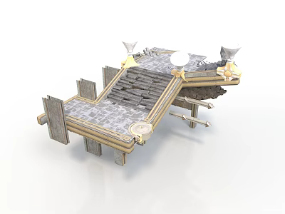 Decorative Scene Structure With Stone Slab Floor Wooden Steps And Light Fixtures 3d model