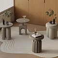 Modern Stylish Side Tables With Unique Shapes Decorative Plants And Area Rug Home Decor
