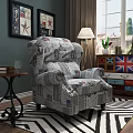 Single Sofa With Newspaper Pattern American Flag Union Jack And Floor Lamp In Living Room