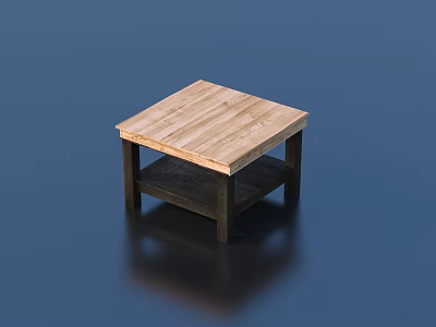 Sturdy Outdoor Table With Wooden Plank Top And Dark Legs Including Lower Shelf 3d model