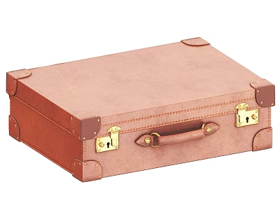 Brown Vintage Leather Suitcase With Metal Locks And Leather Handle 3d model