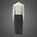 Stylish White Collared Shirt With Long Sleeves And Dark Knotted Skirt Outfit