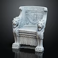 Classical Stone Chair With Lion Head Armrests Carved Backrest And Fringed Seat