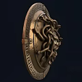 Circular Bronze Medusa Head Relief Sculpture With Green Gem Greek Pattern And Snake Hair