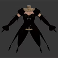 Stylish Black Gothic Clothing With Puffed Sleeves Corset Design Long Gloves And Spiked Hem