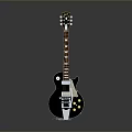 Sleek Black Electric Guitar As Daily Living Item With Gold Hardware And White Pickguard