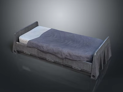 Single Bed With Gray Frame Dark Blue Sheet And Mattress Simple Design 3d model