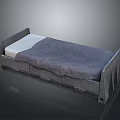 Single Bed With Gray Frame Dark Blue Sheet And Mattress Simple Design 3d model
