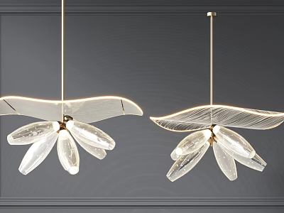 Modern Leaf Shaped Glass Chandeliers With Golden Metal Frame And Illuminated Design 3d model