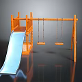 Outdoor Wooden Playground Structure with Slide Platform and Two Swings