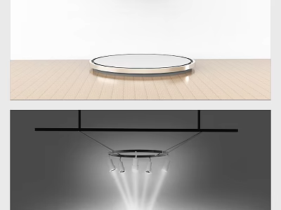 Modern Display Shelves With Circular Glass Top And Hanging LED Lighting For Retail 3d model