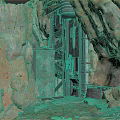 Rock Enclosed Metal Door With Industrial Mechanical Frames And Rustic Details