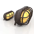 Two Vintage Yellow Globe Lamps With Dark Metal Frame Design