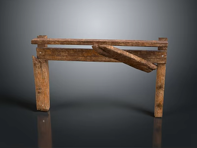 Vintage Wooden Industrial Equipment Workbench With Tilted Plank And Rustic Design 3d model