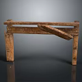 Vintage Wooden Industrial Equipment Workbench With Tilted Plank And Rustic Design