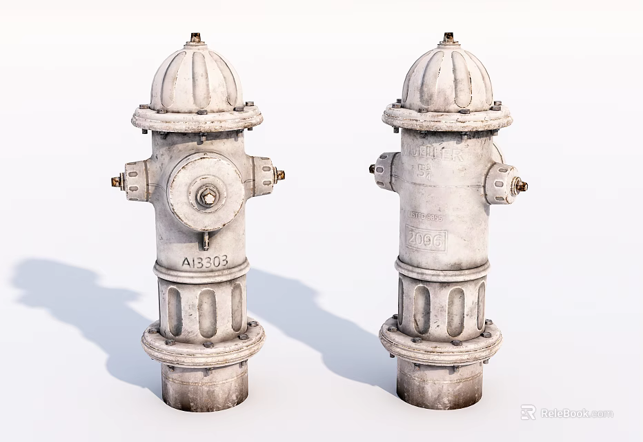 Two Old Style Weathered Metal Fire Hydrants With AR308 Marking For Fire Safety Equipment 3d model 