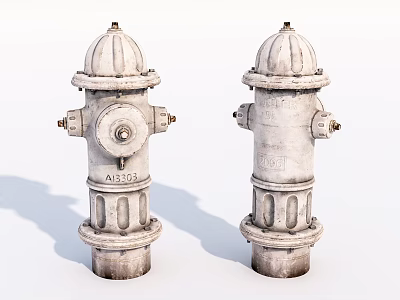 Two Old Style Weathered Metal Fire Hydrants With AR308 Marking For Fire Safety Equipment 3d model