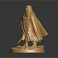 Detailed Golden Knight Statue With Armor Cloak Sword Shield And Base