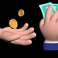 Two Hands Exchanging Gold Coins And Green Banknotes During Currency Transaction