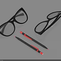 Everyday Living Items Including Black Glasses And Two Pens With Red Tips 3d model