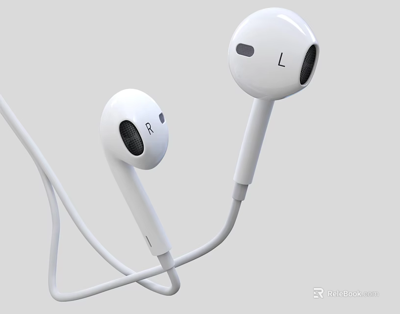 High Quality White Wired Headphones With L R Labels And Earbuds Design 3d model 