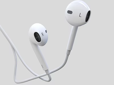 High Quality White Wired Headphones With L R Labels And Earbuds Design 3d model