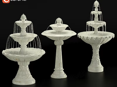 Ornamental White Garden Fountains With Various Decorative Designs And Details 3d model